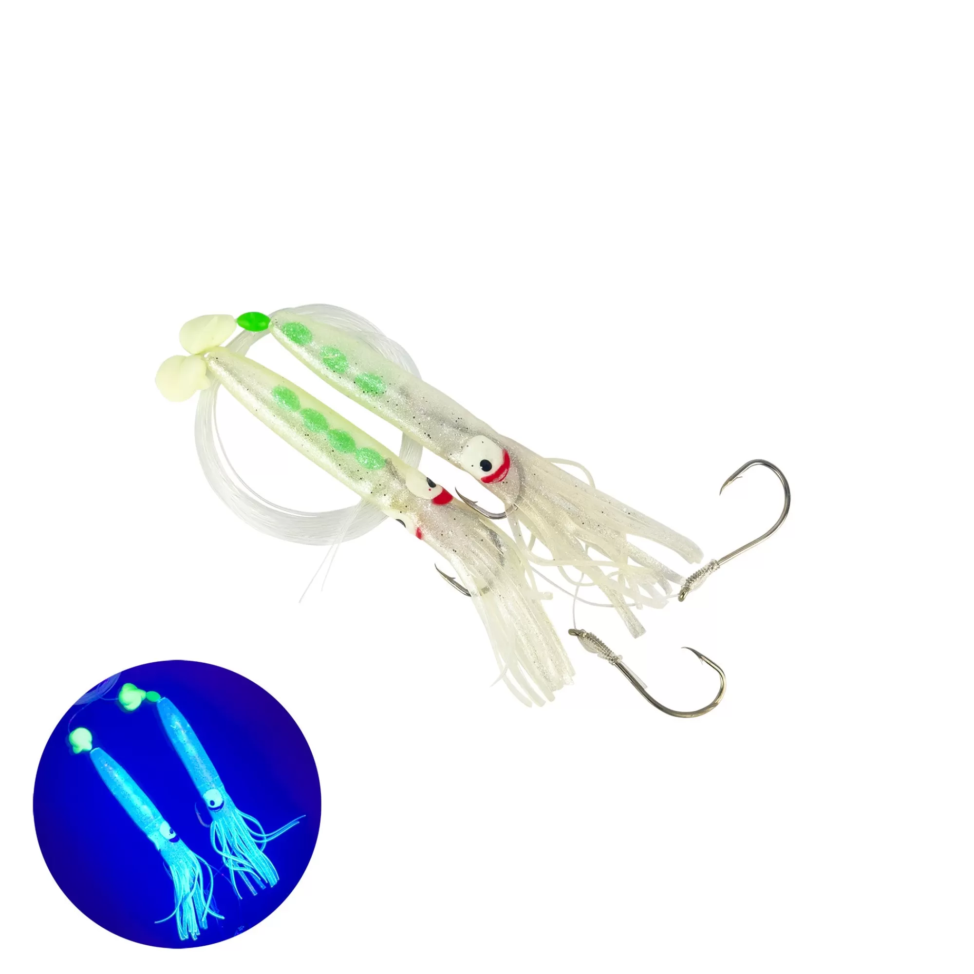 Amundson Saltwater^Spin N Glow Rigged Flutter Kajiki Squid Lures (2/pack)