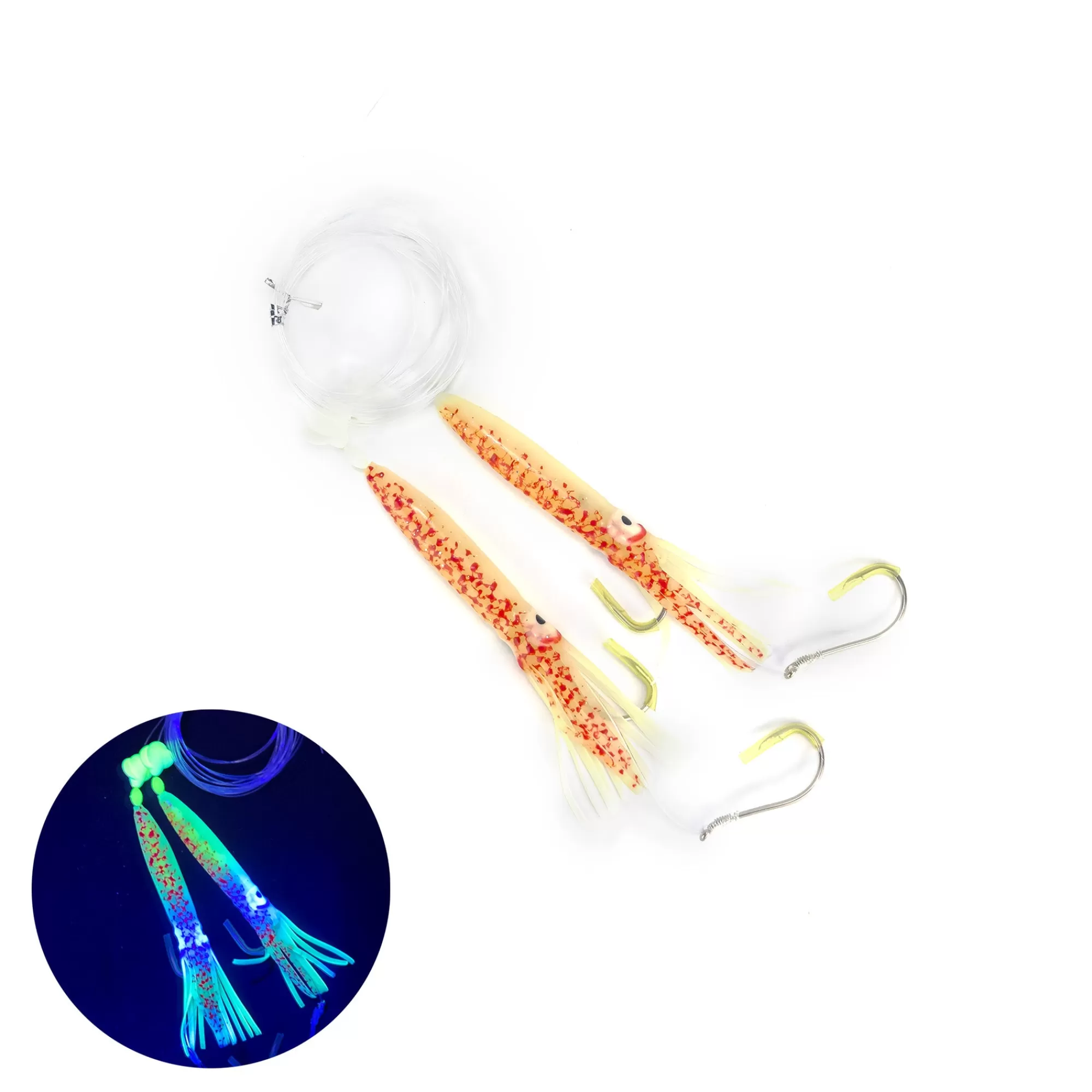 Amundson Saltwater^Spin N Glow Rigged Flutter Kajiki Squid Lures (2/pack)